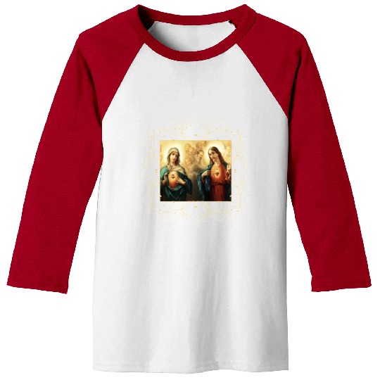 Sacred Heart and Immaculate Heart Picture Jesus an Baseball Tees