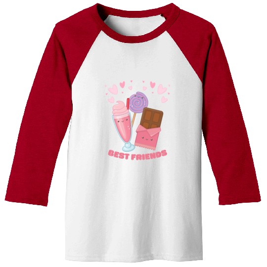 Cute Best Friends Lollipop Ice cream And Chocolate Baseball Tees