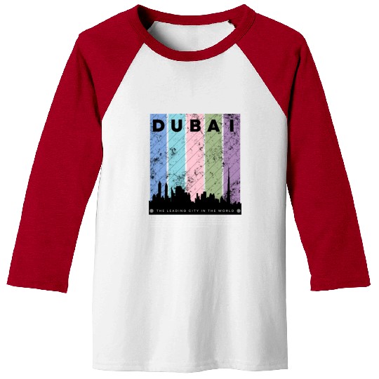 Black Colorful Dubai The Leading City in the World Baseball Tees