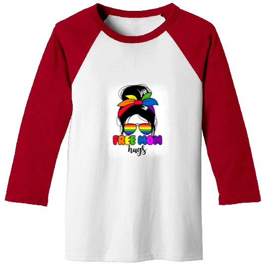 Free Mom Hugs Womens Messy Bun LGBTQ Free Mom Hugs Baseball Tees