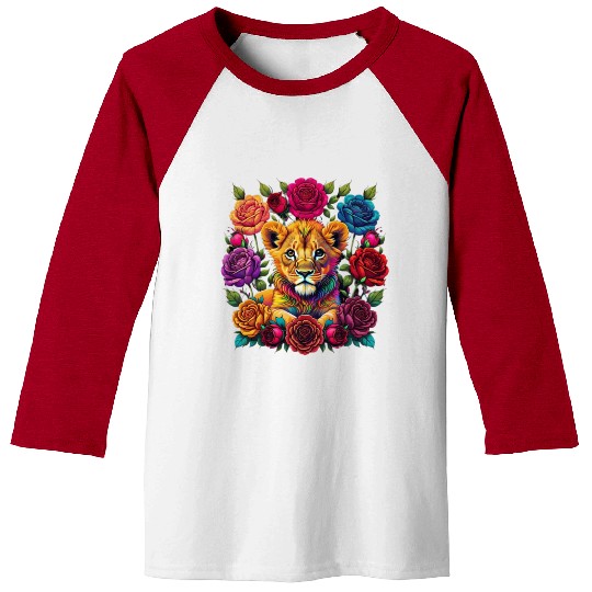 Floral Serenity: A Lion Cub's Innocence Baseball Tees