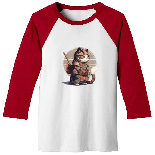 Samurai Cat Warrior Japanese Ninja Cat Kawaii Baseball Tees