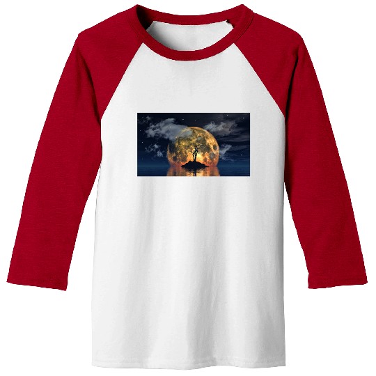 spooky tree against big moon Baseball Tees