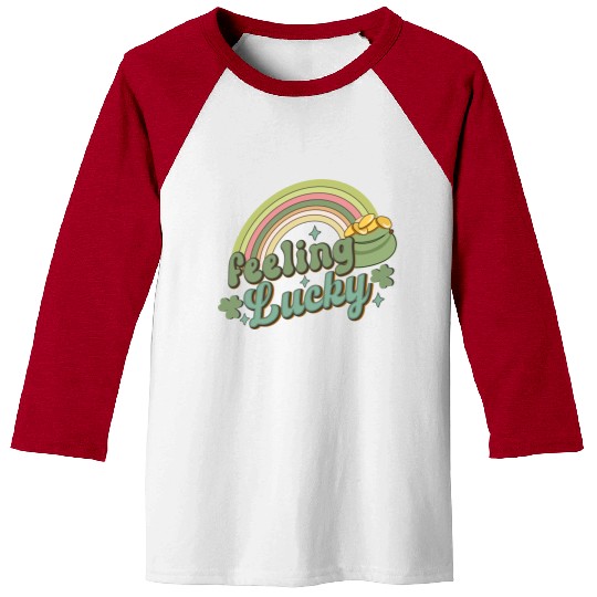 Feeling Lucky Saint Patricks Day Rainbow quote Baseball Tees