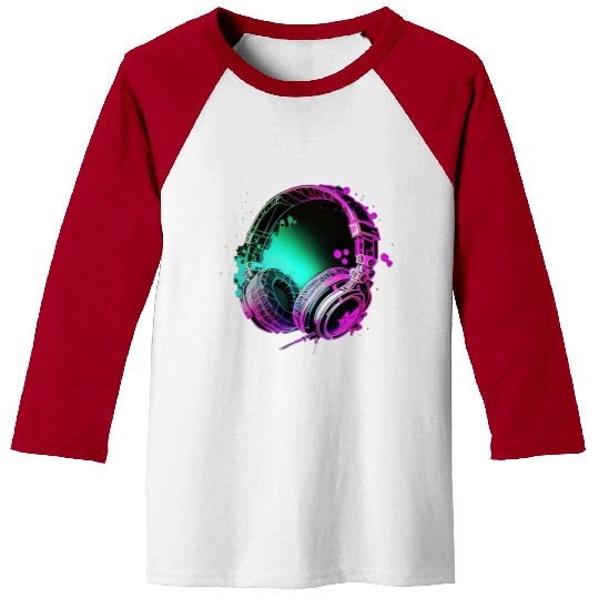 Neon DJ Headphones - Rainbow Rave Graffiti Art Baseball Tees