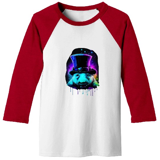 Cute Tardigrade in a Top Hat - Retro Disco Drip Ar Baseball Tees