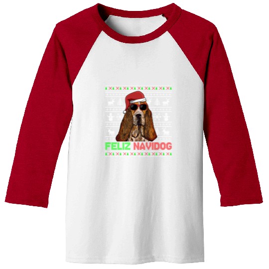 Basset Hound Dog Feliz Navidog Baseball Tees