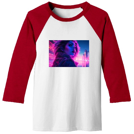Synthwave Girl - Futuristic Design neon colors Baseball Tees