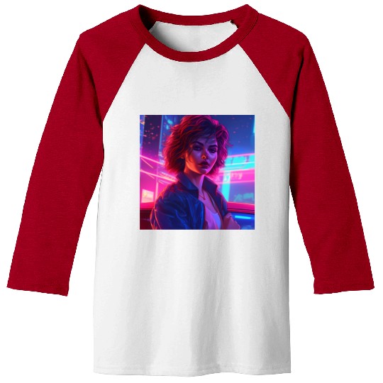 Synthwave Girl - Vibrant Anime Car Artwork Baseball Tees
