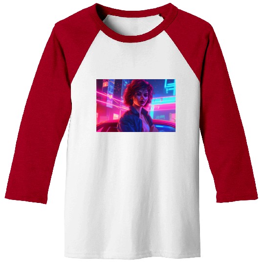 Synthwave Girl - Anime Portrait in Neon Colors Baseball Tees