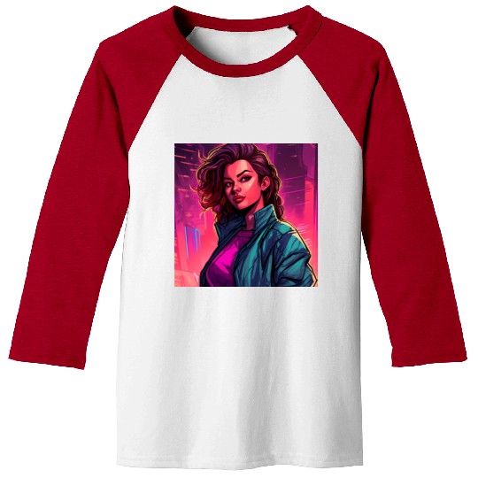 Synthwave City Bloom - Neon Pink Cityscape Baseball Tees