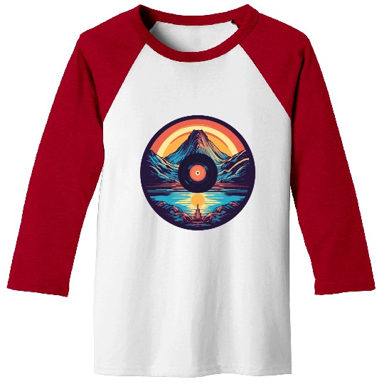 Retro Mountain Landscape: Vinyl Meets Art Baseball Tees