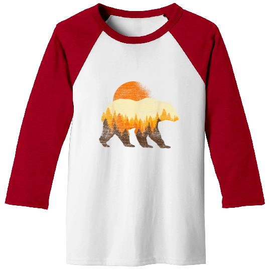 Full Moon Trees Wildlife Forest Bear Lover Baseball Tees