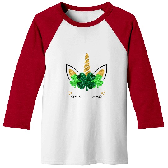 Unicorn Face St Patrick'S Day Unicorn Shamrock Baseball Tees