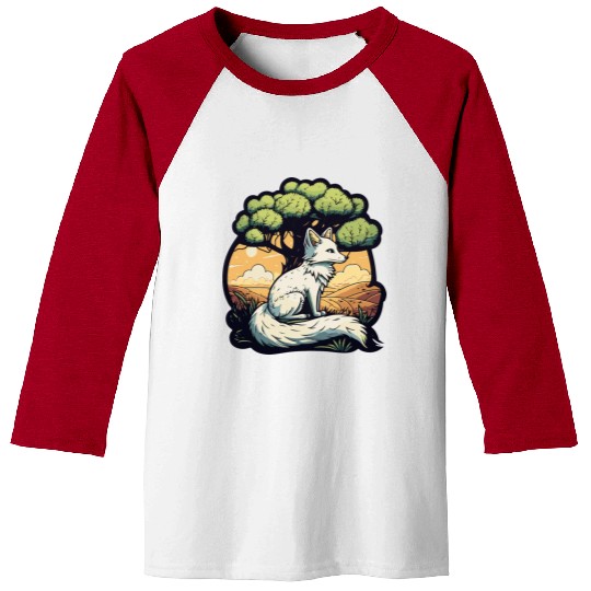 Majestic Serenity: Fox Under the Tree Baseball Tees