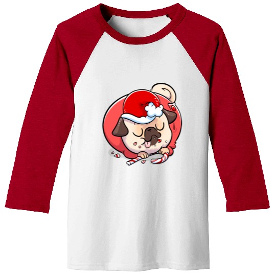Pug Elf Candy Cane Baseball Tees