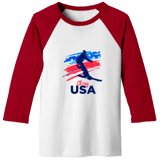 Skiing Usa Support The Team Usa Flag Ski Winter Baseball Tees
