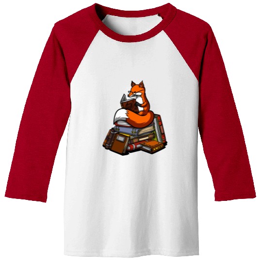 Fox Book Reading Librarian Animal Baseball Tees