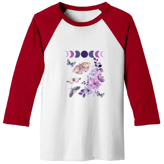 Violet Purple Moon Moth Flower Baseball Tees