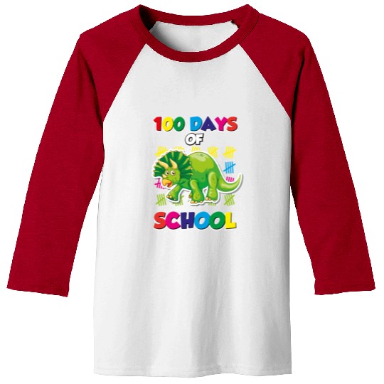 100 days of school green triceratops Baseball Tees