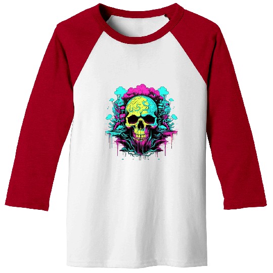 Colorful Neon Skull with melting ink, Cool looking Baseball Tees