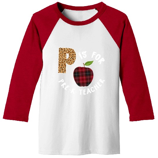 P Is For Pre K Teacher Leopard Buffalo Plaid T Baseball Tees