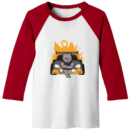 Muscle Cat On Car Baseball Tees