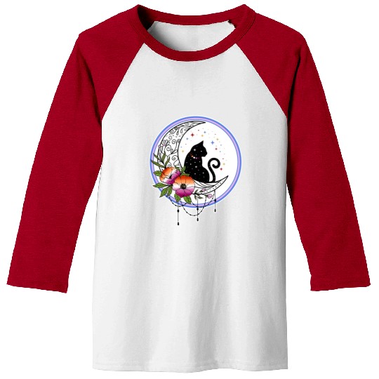 Galaxy Cat and Flowers in Lesbian Flag Colors Baseball Tees