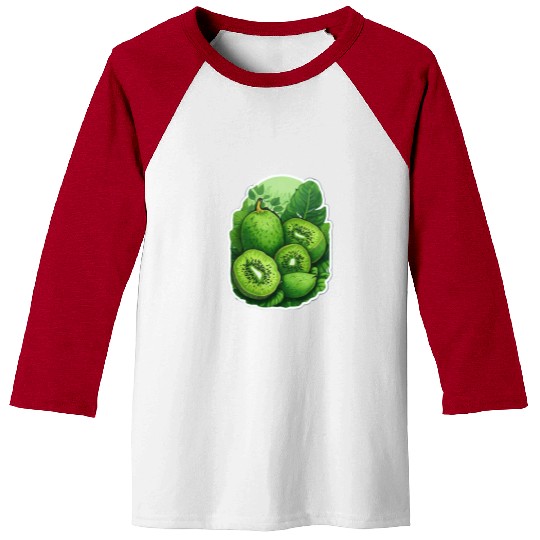 Green Kiwi Pattern Sticker Baseball Tees