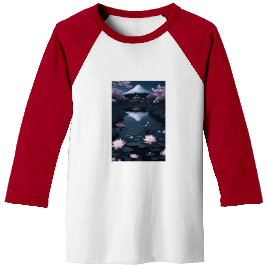 Asia Landscape by night Serene Mount Fuji Baseball Tees