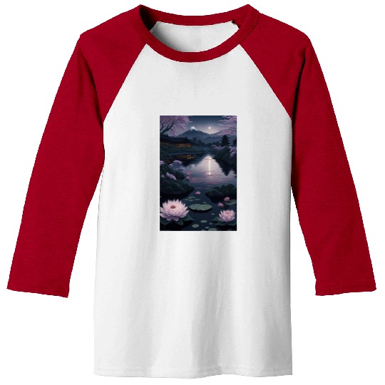 Asia Landscape by night Serene Mount Fuji Baseball Tees
