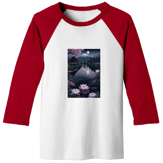 Asia Landscape by night Serene Mount Fuji Baseball Tees