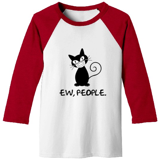 Funny Ew People Black Cat Face Mask Baseball Tees