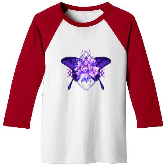 Peony Butterfly geometric tattoo Baseball Tees