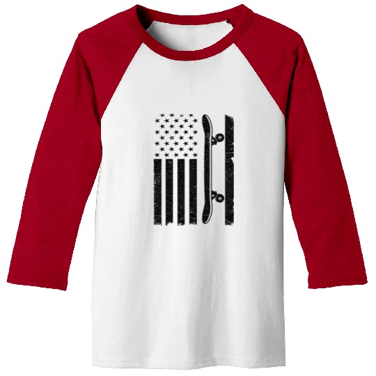 Us Flag Skateboard Patriotic 4th Of July Funny Baseball Tees
