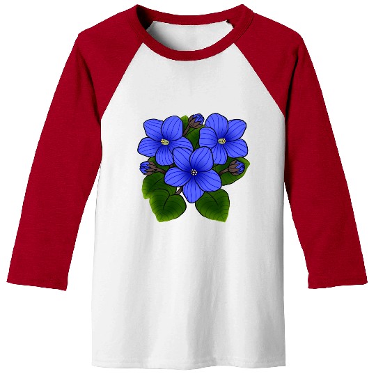 Blue African Violets In Black Baseball Tees