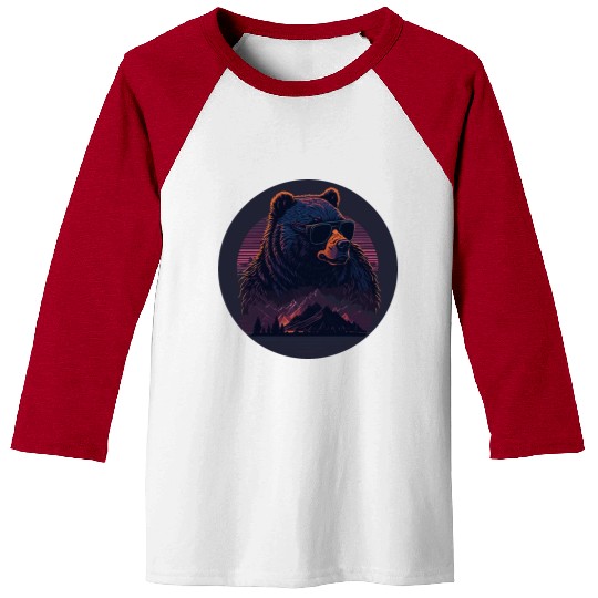 Stylish synthwave Bear Baseball Tees