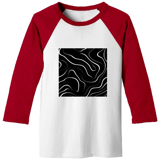 Monochrome Elegance: White Abstract Lines on Black Baseball Tees