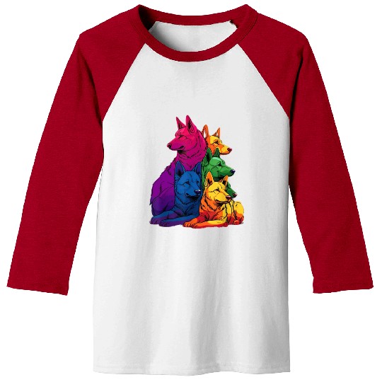 Colorful LGBT Pride German Shepherd Dog Pile Baseball Tees