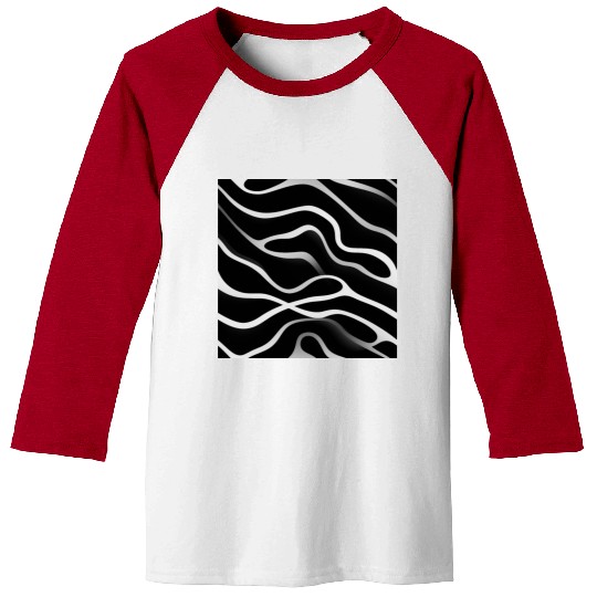 Monochrome Elegance: White Abstract Lines on Black Baseball Tees