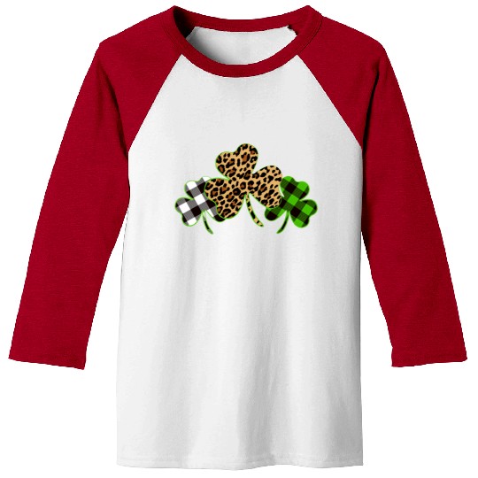 St Patricks Day Leopard Print Plaid Shamrock Baseball Tees
