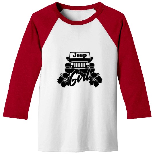Jeep Girl Flower - Black Baseball Tees