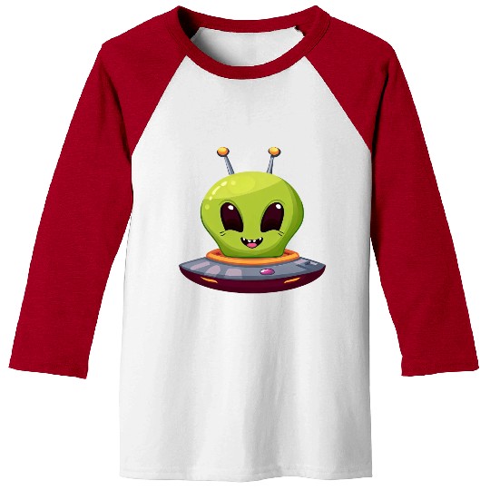 UFO Landing: The Green Alien and His Spaceship Baseball Tees