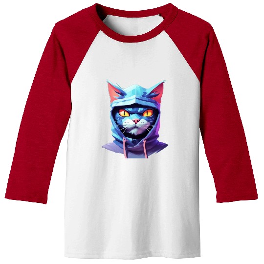 Bold Pastel Prowler: Ninja Cat's Sublime Ferocity Baseball Tees