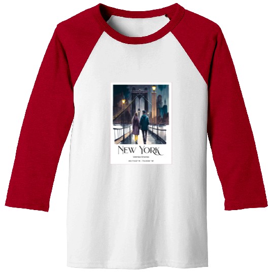 Watercolor painting loving couple in New York City Baseball Tees