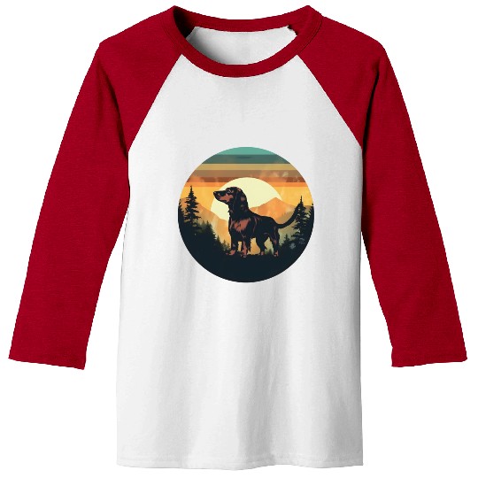 Sunset Serenity: Vintage Dachshund Silhouette Baseball Tees