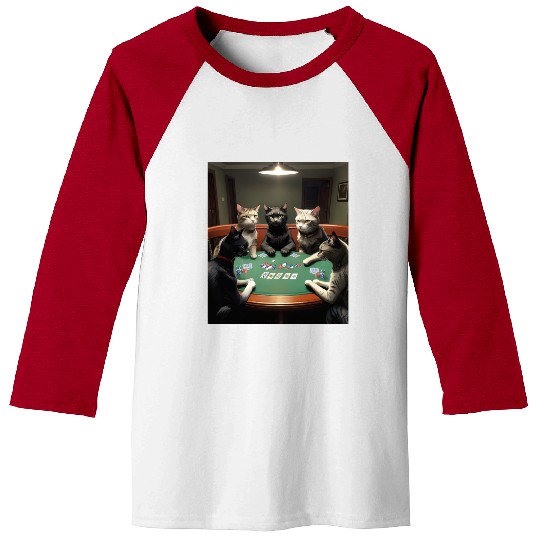 Cats Playing Poker Baseball Tees