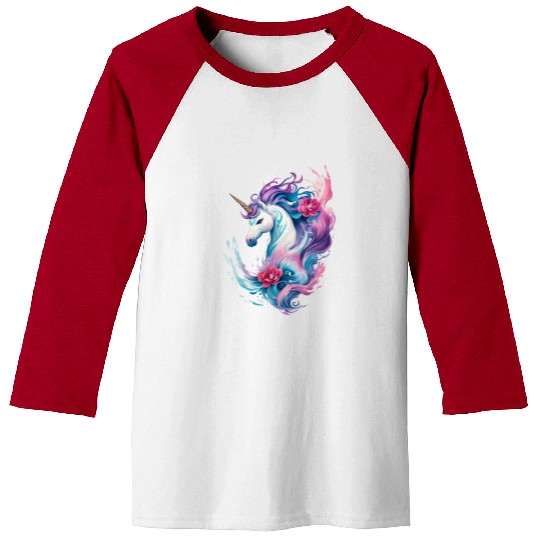Floral Enchantment: Unicorn in Water Waves Splash Baseball Tees