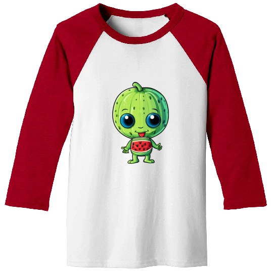 Green Alien & Watermelon: A Galactic Fusion Baseball Tees