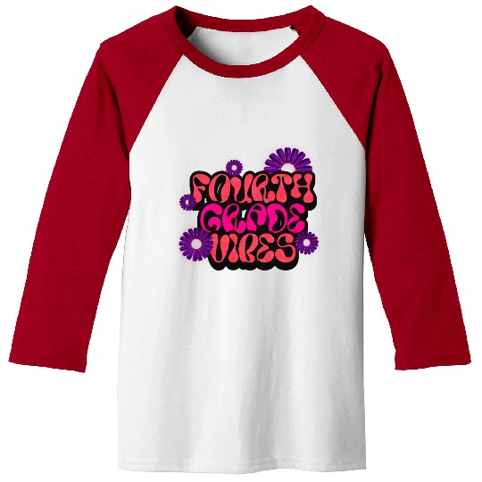 Fourth Grade Vibes for School Guys Neon Colors Flo Baseball Tees